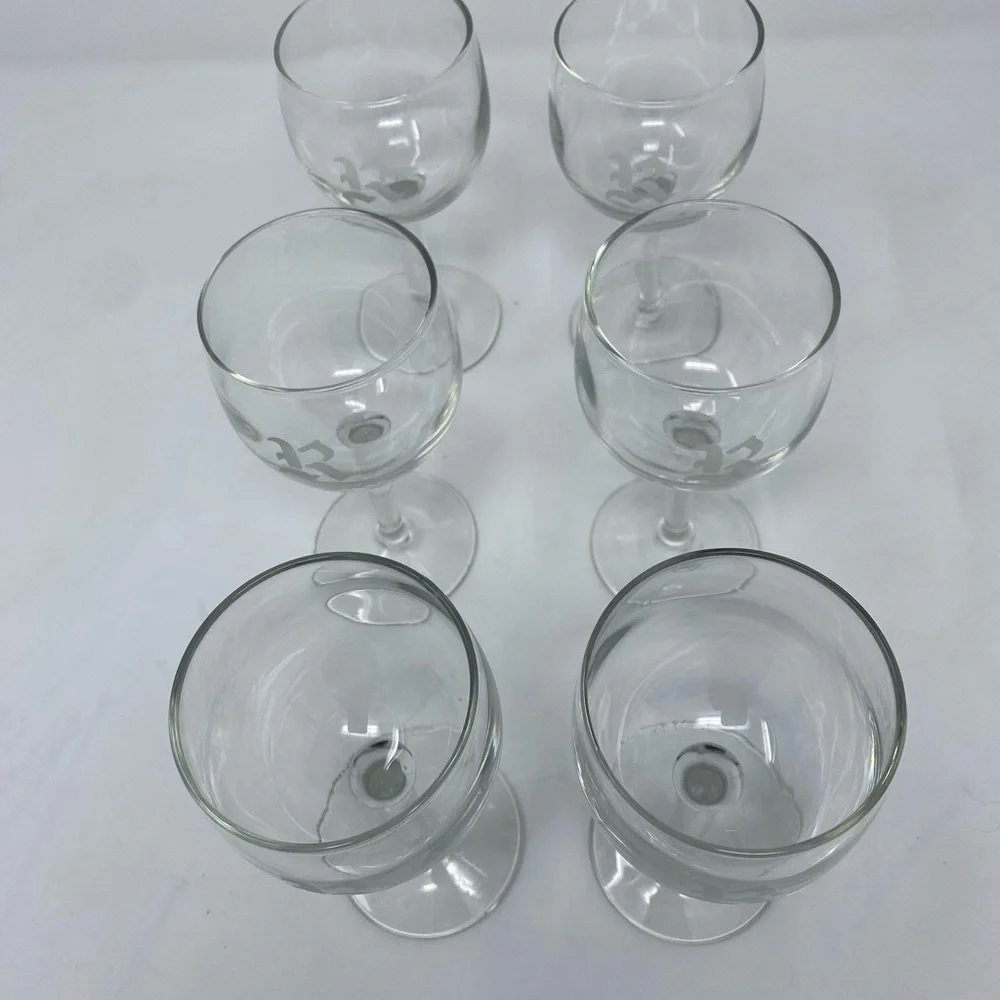 Set of 6 Vintage “R” Frosted Monogram Wine Glasses